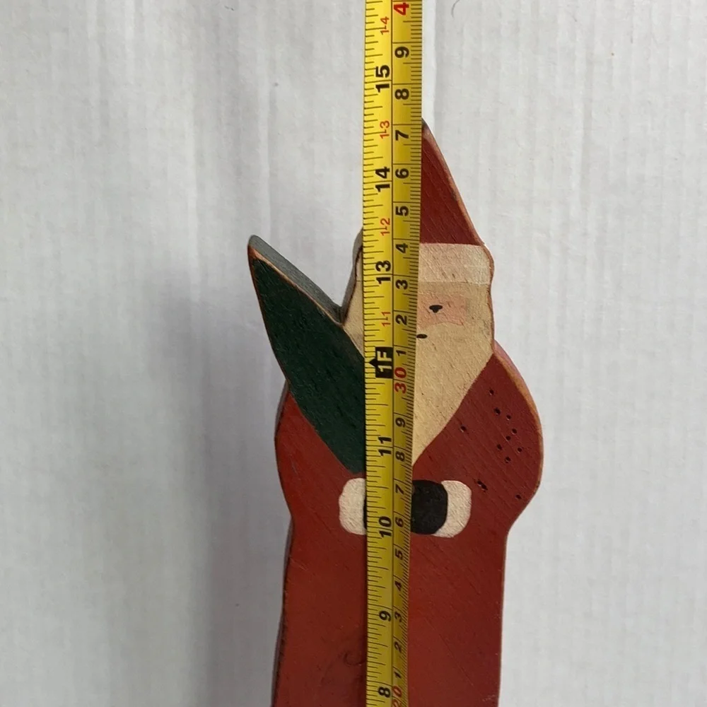Vintage 1983 wood carved painted Santa Christmas tree on pedestal